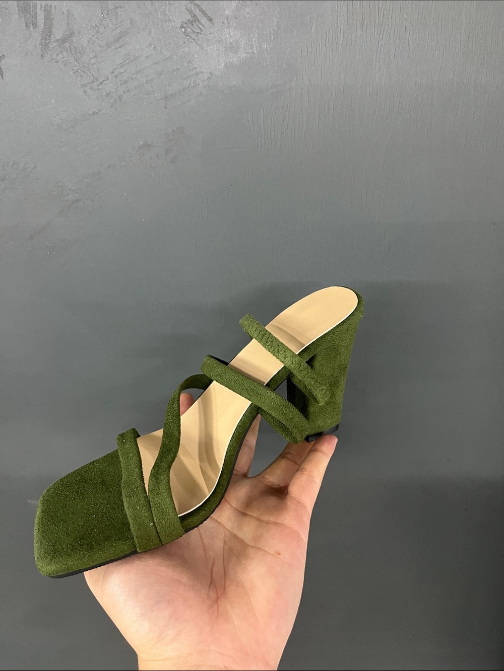 Olive Green Strappy Block Heel Mule - Womens